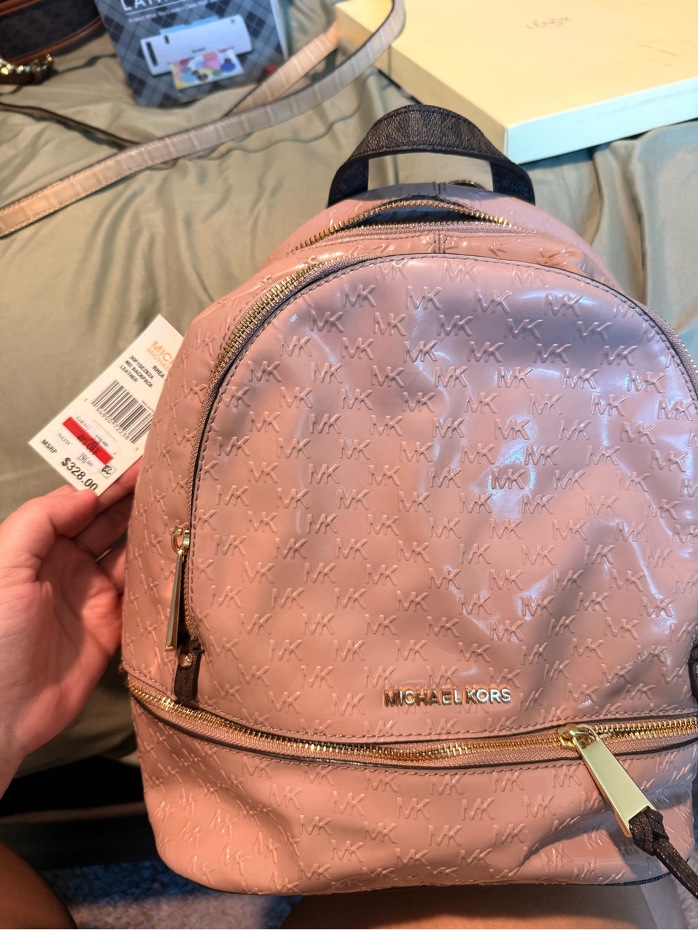 Michael Kors Blush Pink MK Embossed Mini Backpack